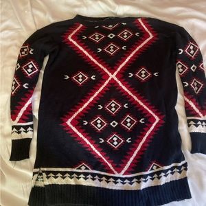 Long Lauren by Ralph Lauren sweater. Black, red, and white. Slits in sides.